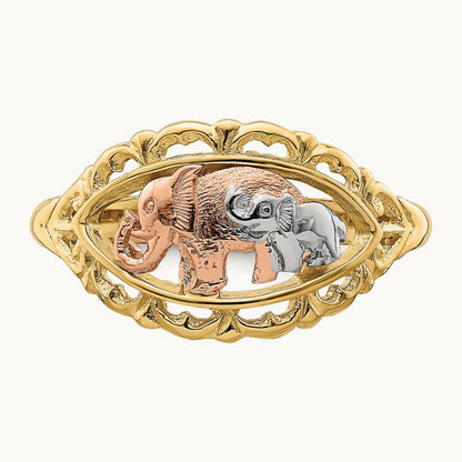 w/White Rhodium Two Elephants Ring, 14K Two-tone