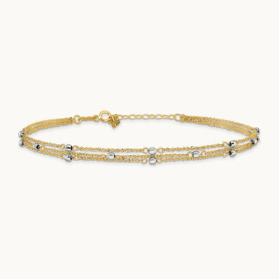 Triple Strand 9in Plus 1in ext. Anklet, 14K Two-tone