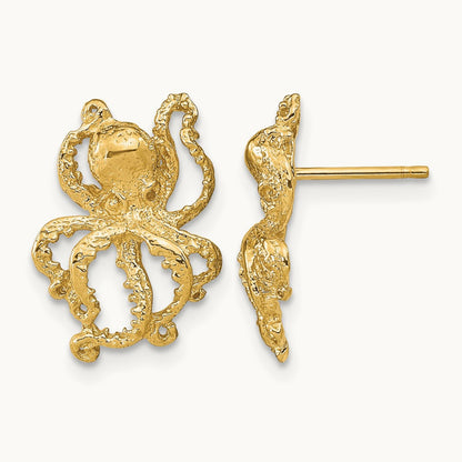 2-D Polished Octopus Post Earrings, 14K
