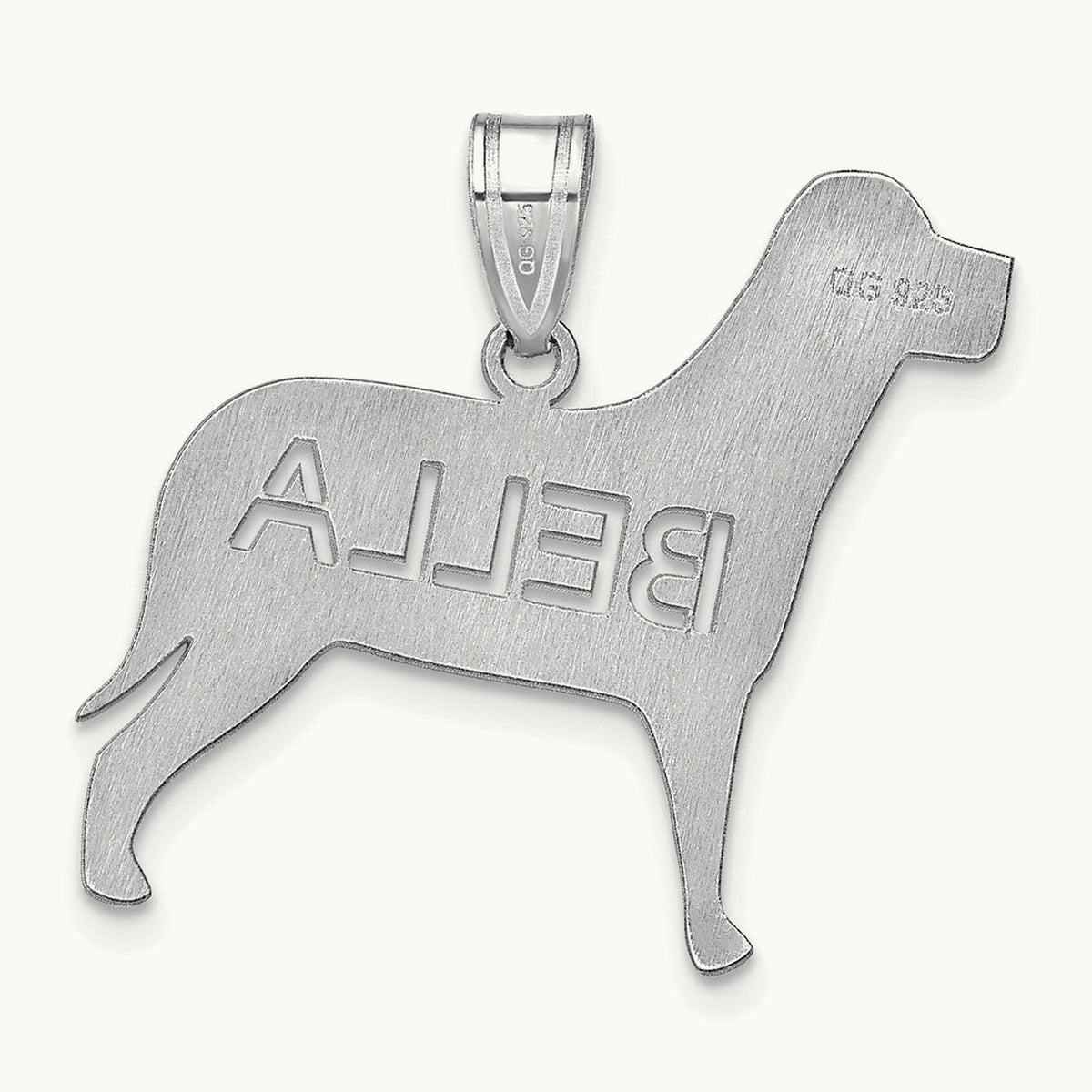 Sterling Silver/Rhodium-plated Dog with Cut-out Name Pendant