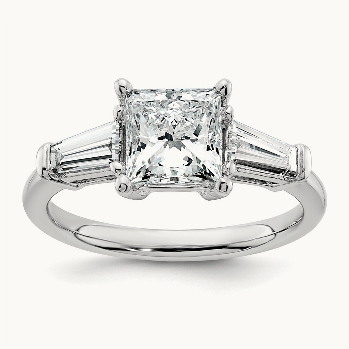Princess & Baguette Engagement Ring — 14K White Gold, 2 1/5 ct, 7