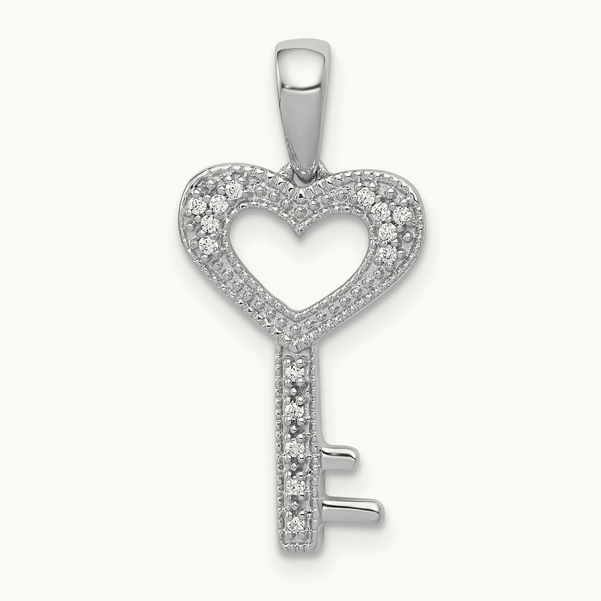Diamond Heart Key Pendant — 22mm