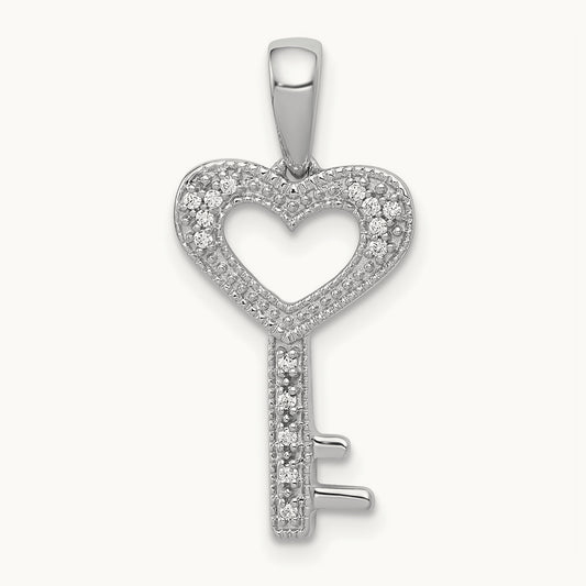 Diamond Heart Key Pendant — 22mm