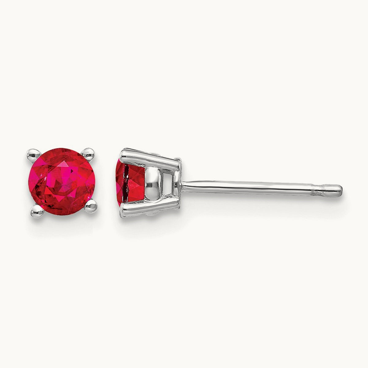 Ruby Post Earrings, 4mm, 4mm wide in 14K White Gold