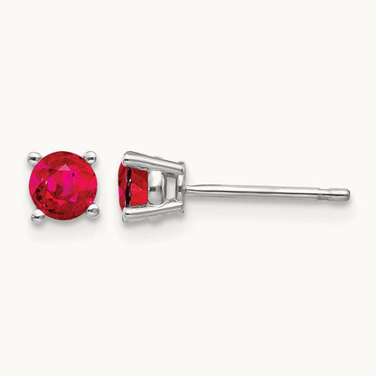 Ruby Post Earrings, 4mm, 4mm wide in 14K White Gold