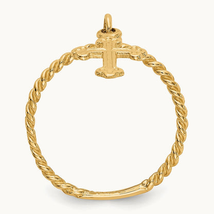 Cross Dangle Twisted Band Child's Ring, 14K