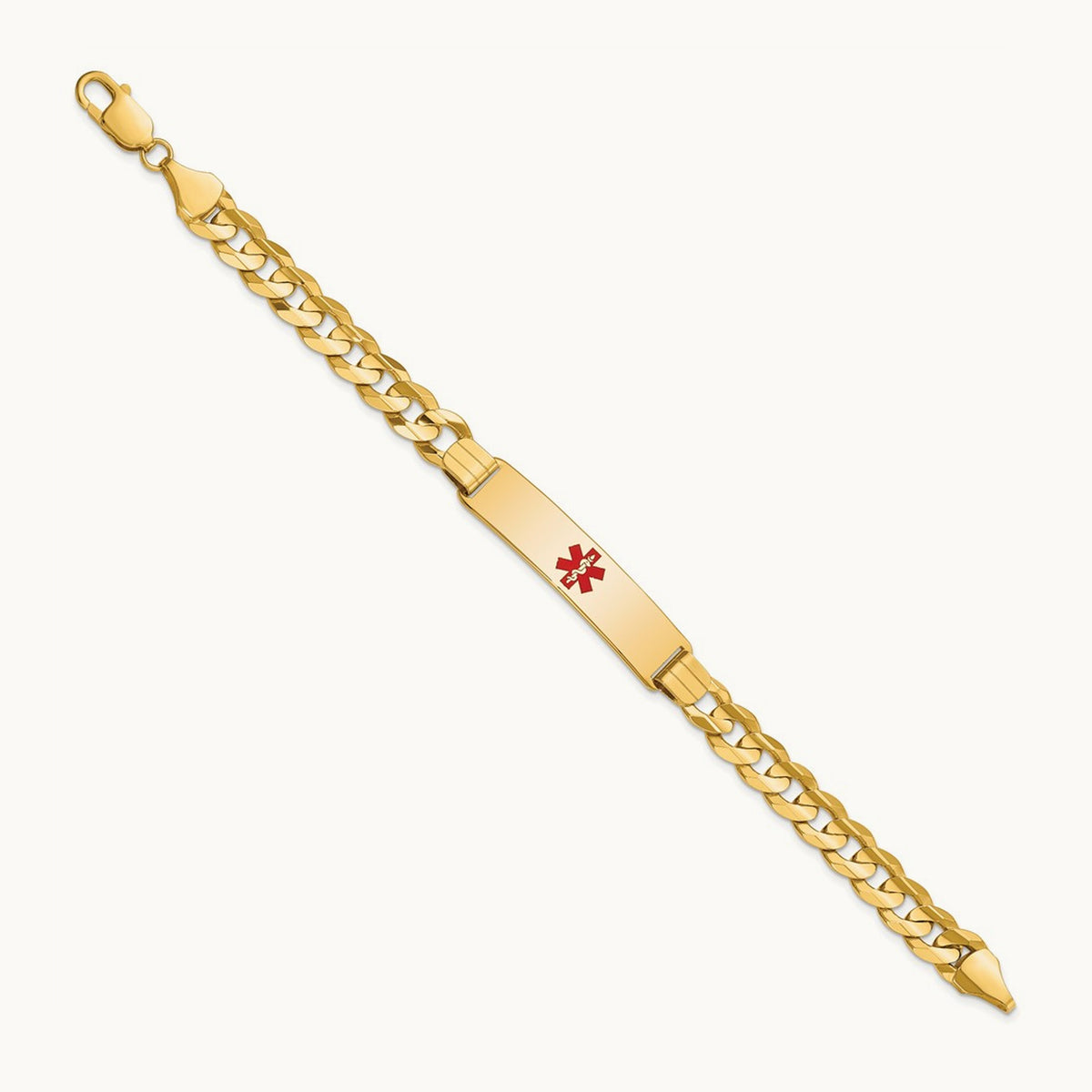 Medical Red Enamel Curb ID Bracelet, 14K