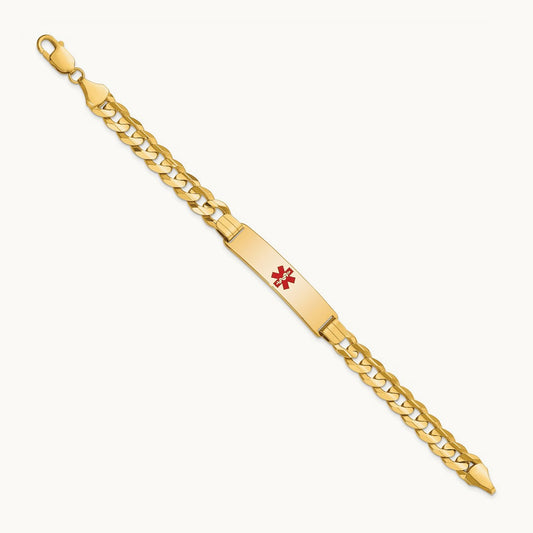 Medical Red Enamel Curb ID Bracelet, 14K