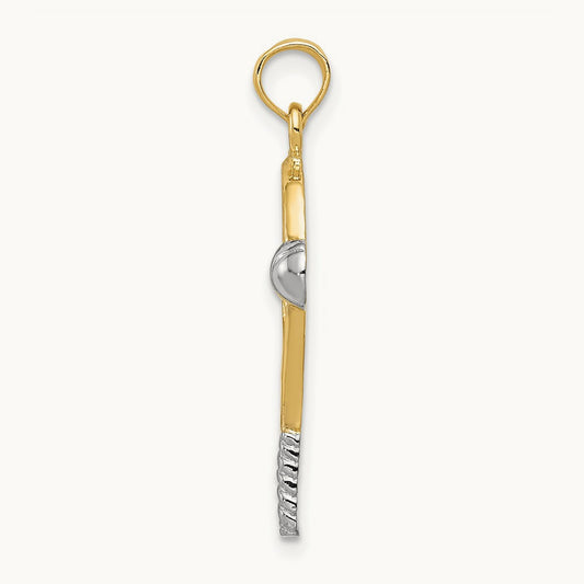 w/Rhodium Polished Tennis Racquet Pendant, 14K