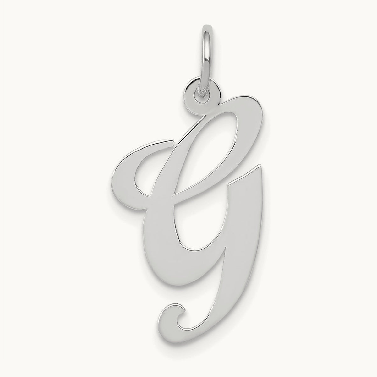 Large Fancy Script Initial Charm — 14K White Gold, G