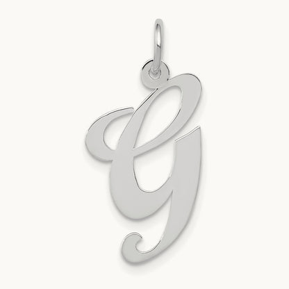 Large Fancy Script Initial Charm — 14K White Gold, G