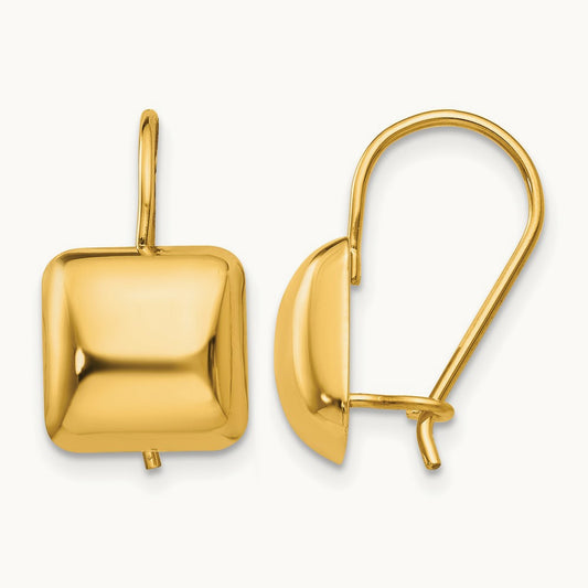 Polished Puffed Square Kidney Wire Earrings, 9.5mm, 14K