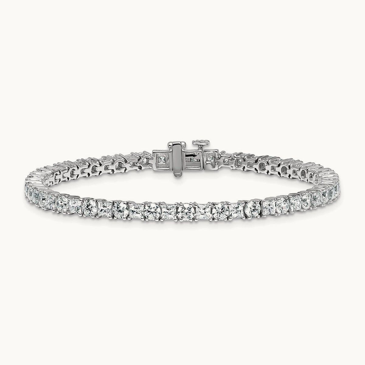 Princess/Round Tennis Bracelet, 7.00 ct tw Lab-Grown Diamond — 14K White Gold