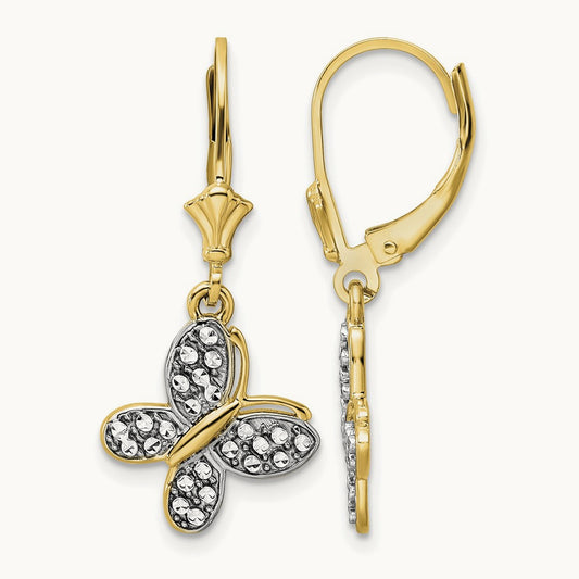 & White Rhodium D/C Fancy Butterfly Earrings, 14K
