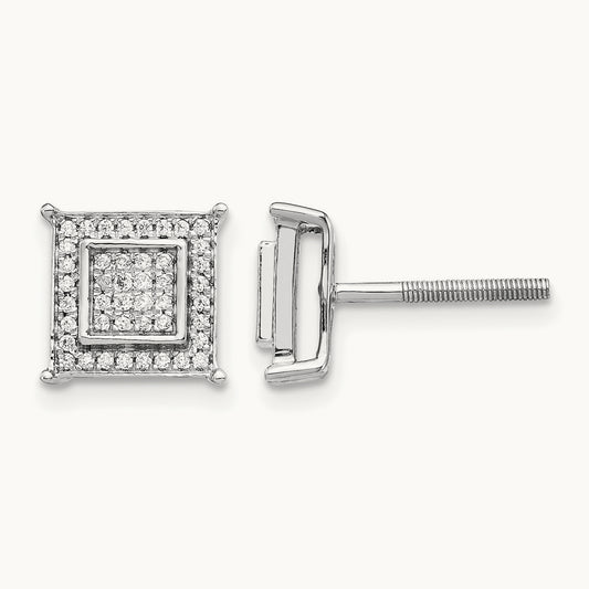 Diamond Small Double Square Bezel Post Earrings — 14K White Gold