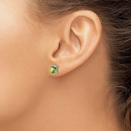 Peridot Post Earrings — 14K White Gold