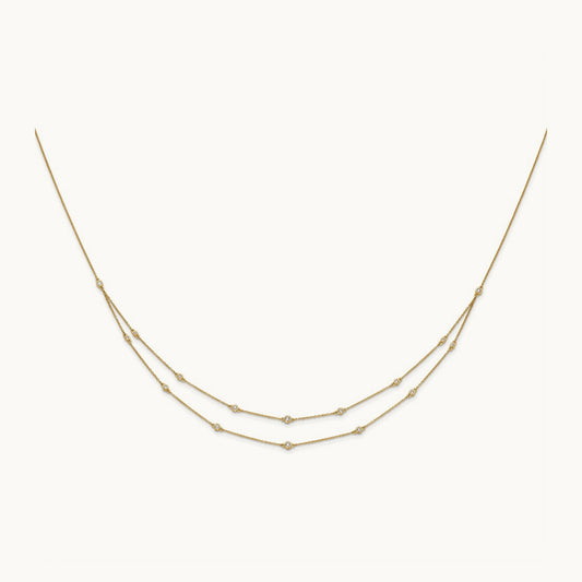 Diamond Multi Station Double Strand Necklace, 14K