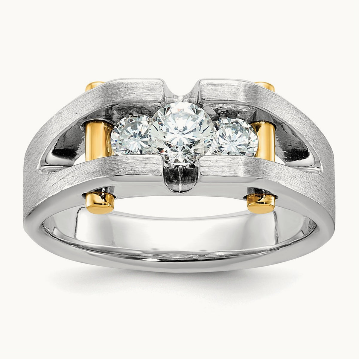14ktt IBGoodman Men's Polished Satin & Cut-Out 3-Stone Diamond Ring