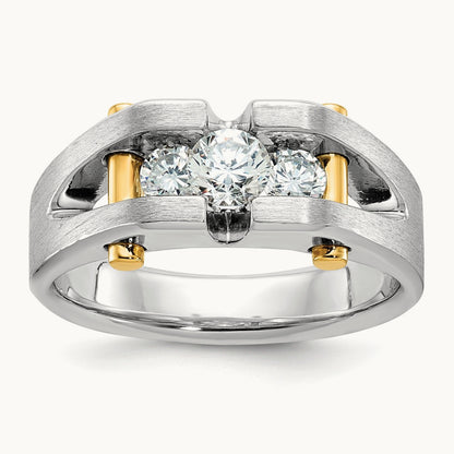 14ktt IBGoodman Men's Polished Satin & Cut-Out 3-Stone Diamond Ring