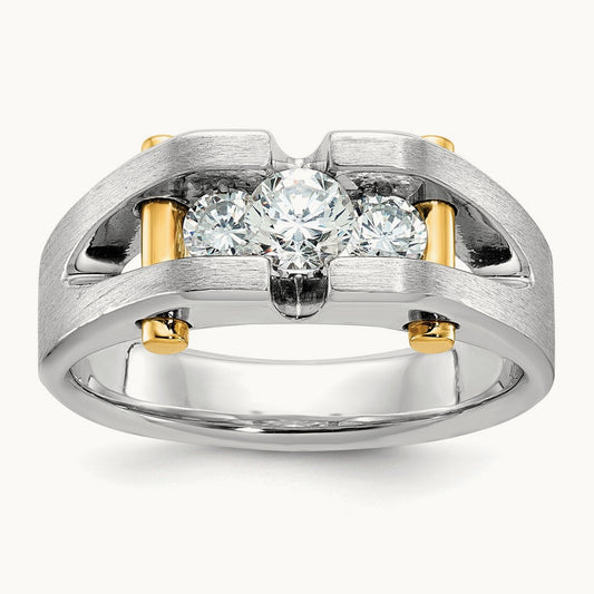14ktt IBGoodman Men's Polished Satin & Cut-Out 3-Stone Diamond Ring