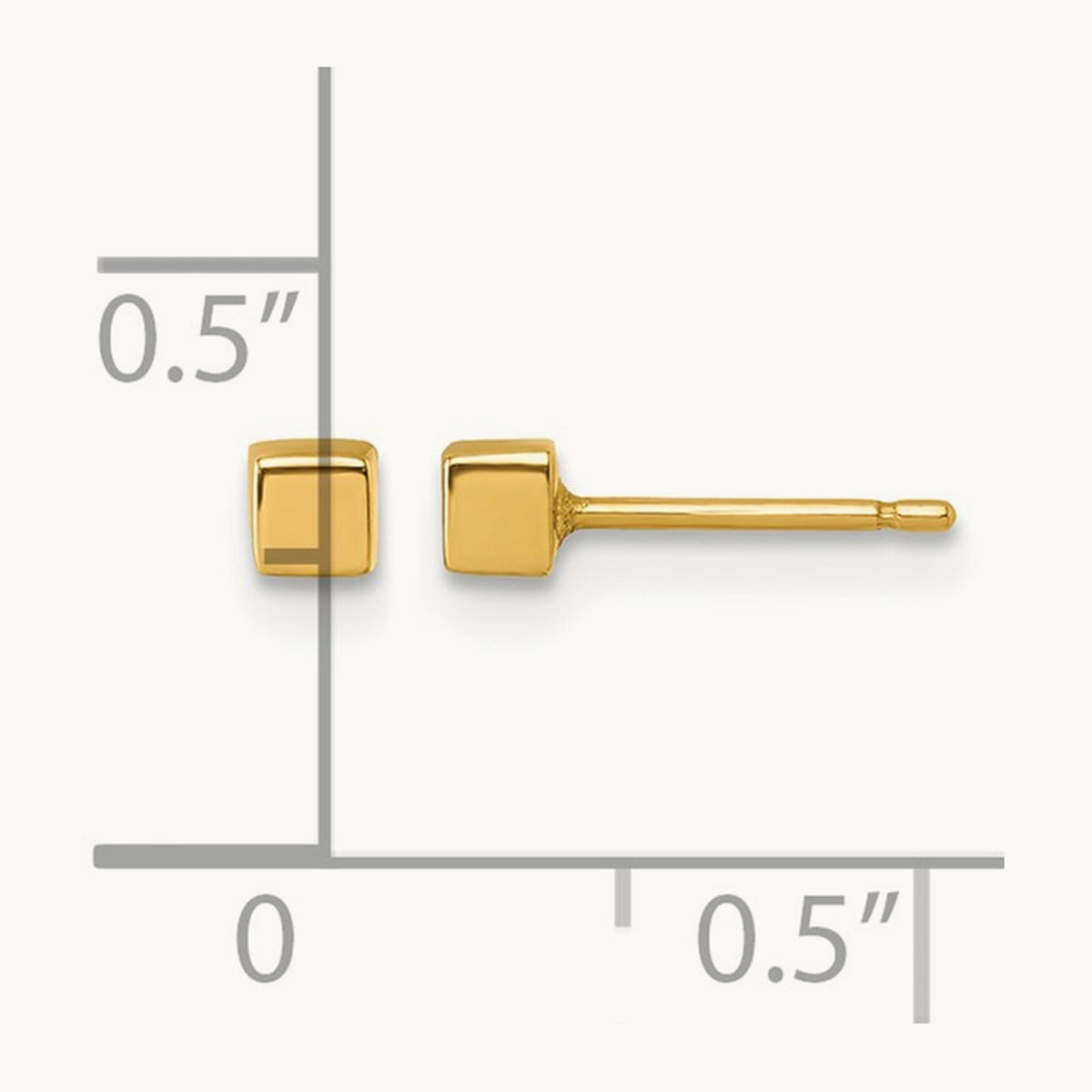 Polished Cube Post Earrings, 3mm, 14K