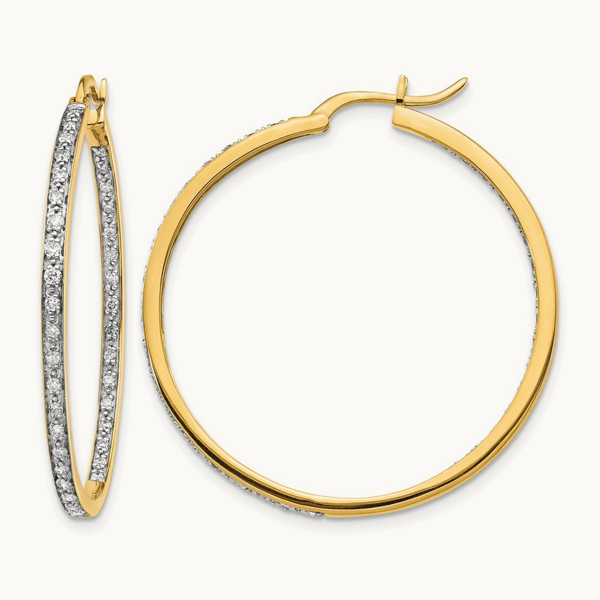 In/Out Hoop Earrings, 0.50-0.75 ct tw Lab-Grown Diamond — 5/8 ct, 14K Yellow Gold