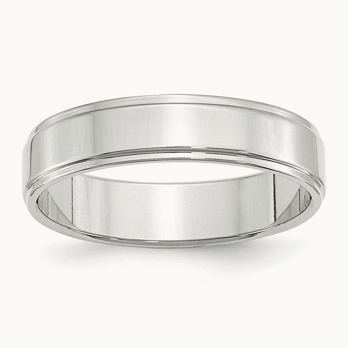 Flat with Step Edge Band, 5mm, 10K White Gold