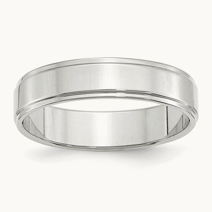 Flat with Step Edge Band, 5mm, 10K White Gold