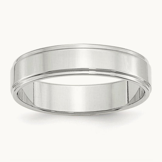 Flat with Step Edge Band, 5mm, 10K White Gold