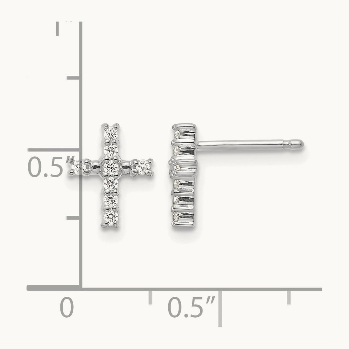 Polished Diamond Cross Post Earrings — 14K White Gold, 9.6mm