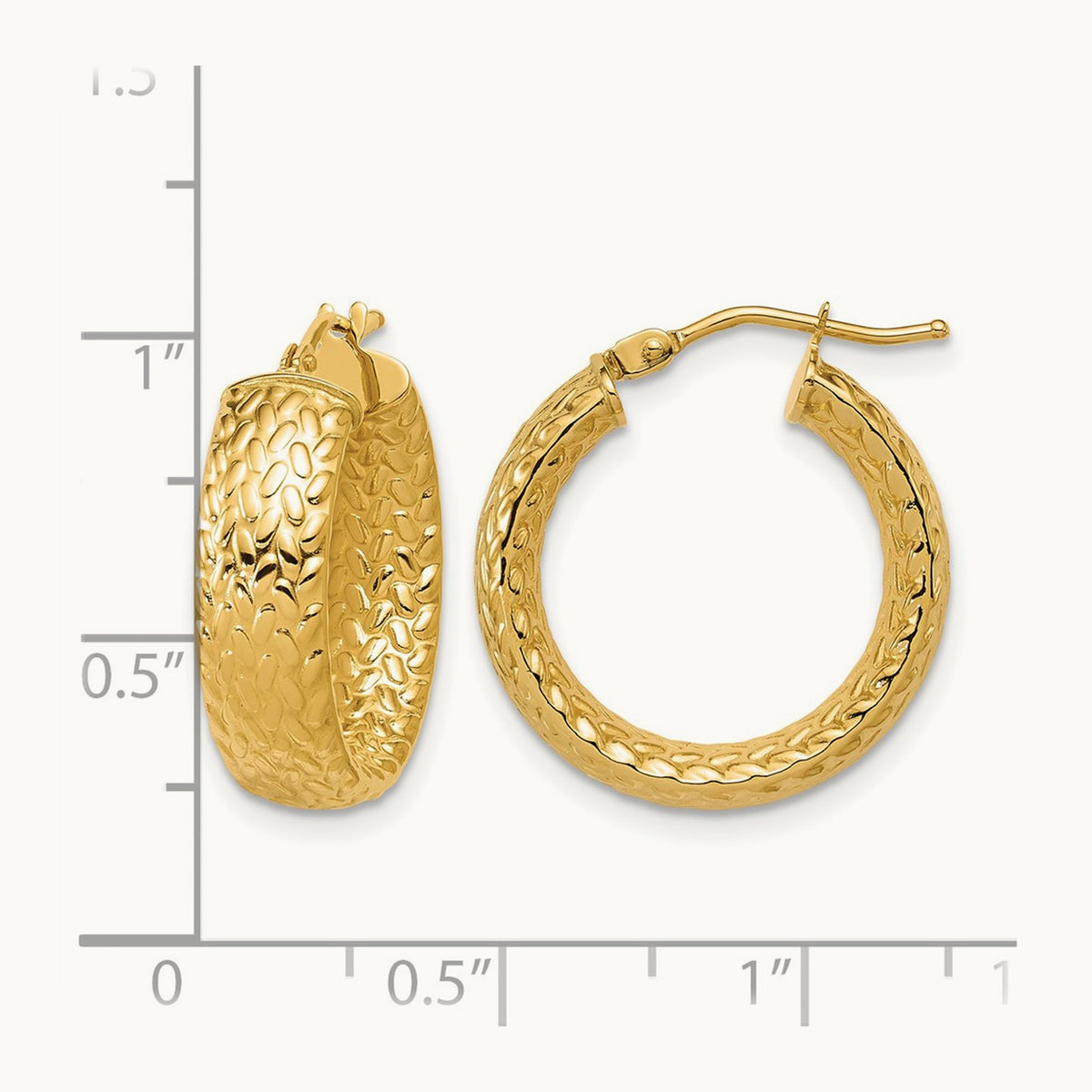 Polished Weave Design Round Hoop Earrings, 14K — Leslie's
