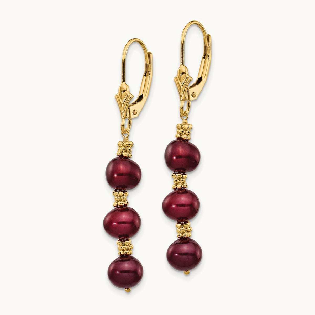 5- Brown Semi-round FW Cultured Pearl Leverback Earrings, 14K