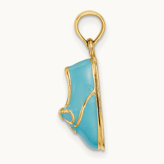3-D w/ Enamel Baby Shoe w/ Bow Charm, 14K