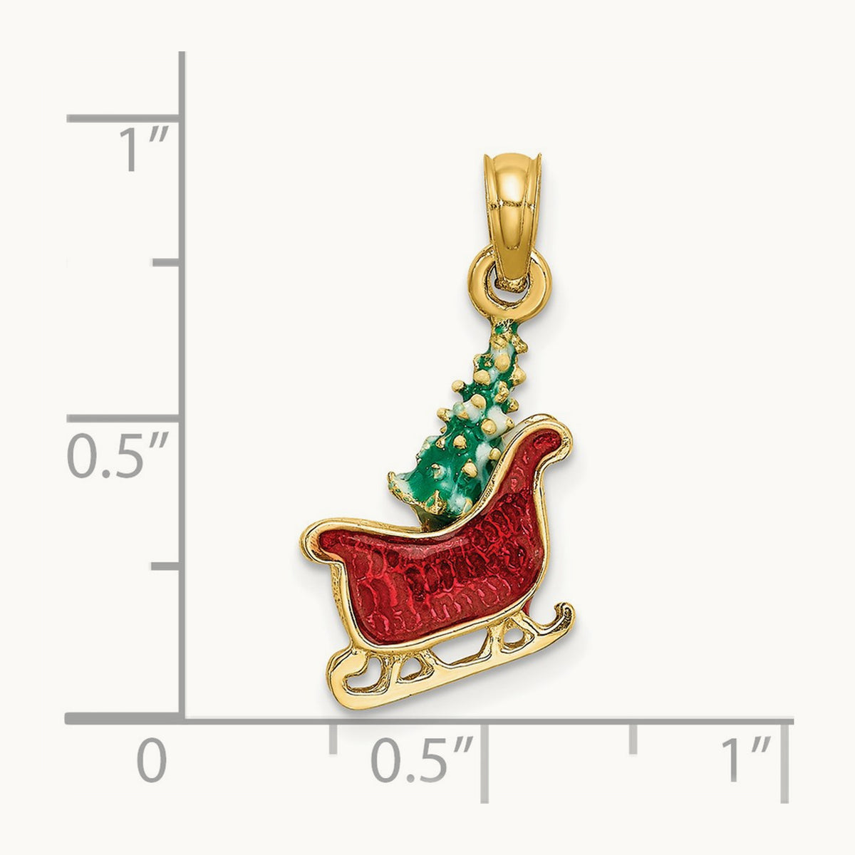 3-D Enamel Sleigh w/Christmas Tree Charm, 14K