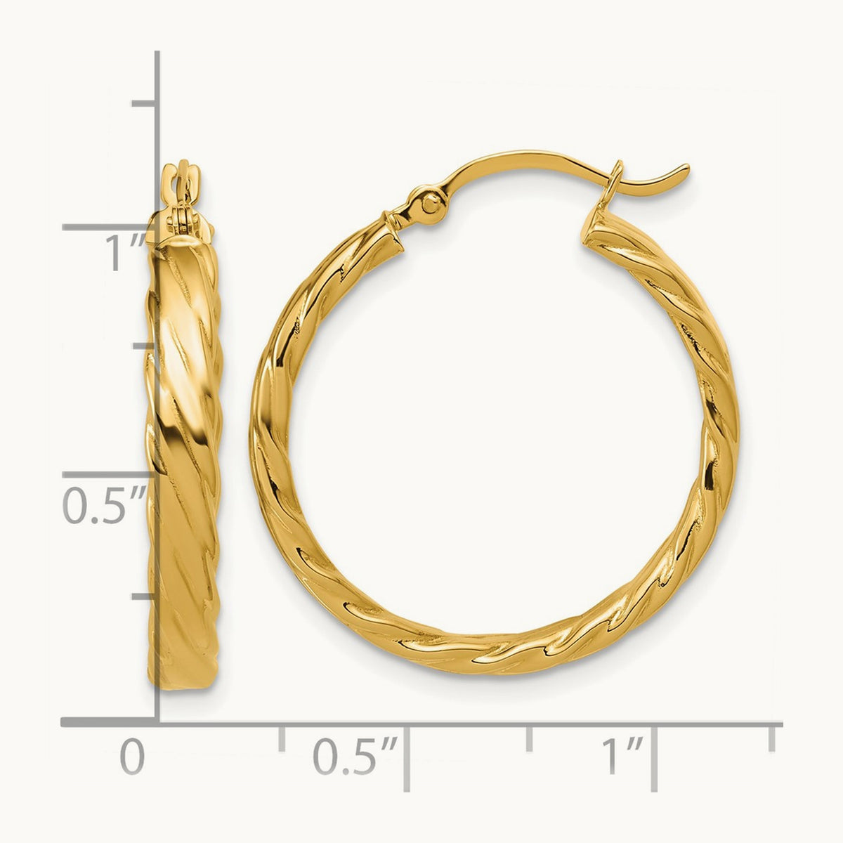 Patterned Hoop Earrings, 3.25mm, 14K