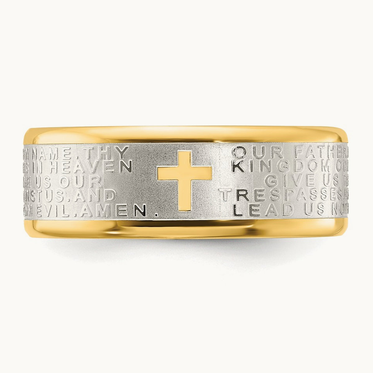 Brushed & Polished Yellow IP Lord's Prayer Band, 8mm, Stainless Steel