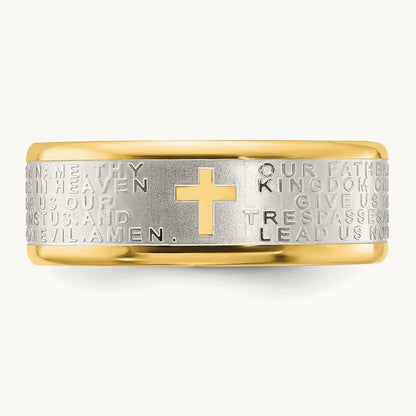Brushed & Polished Yellow IP Lord's Prayer Band, 8mm, Stainless Steel