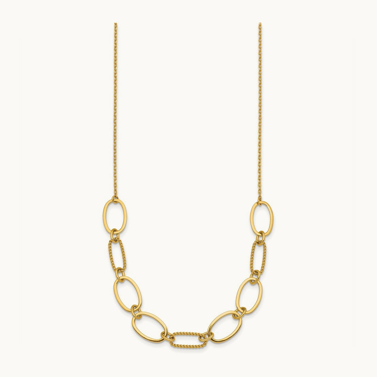 Polished And Twisted Oval Link W/2in Ext Necklace, 9.5mm, 14K