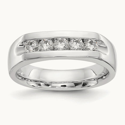 5-Stone Diamond Channel Band, 14K White Gold
