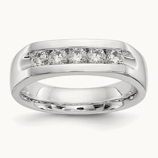 5-Stone Diamond Channel Band, 14K White Gold