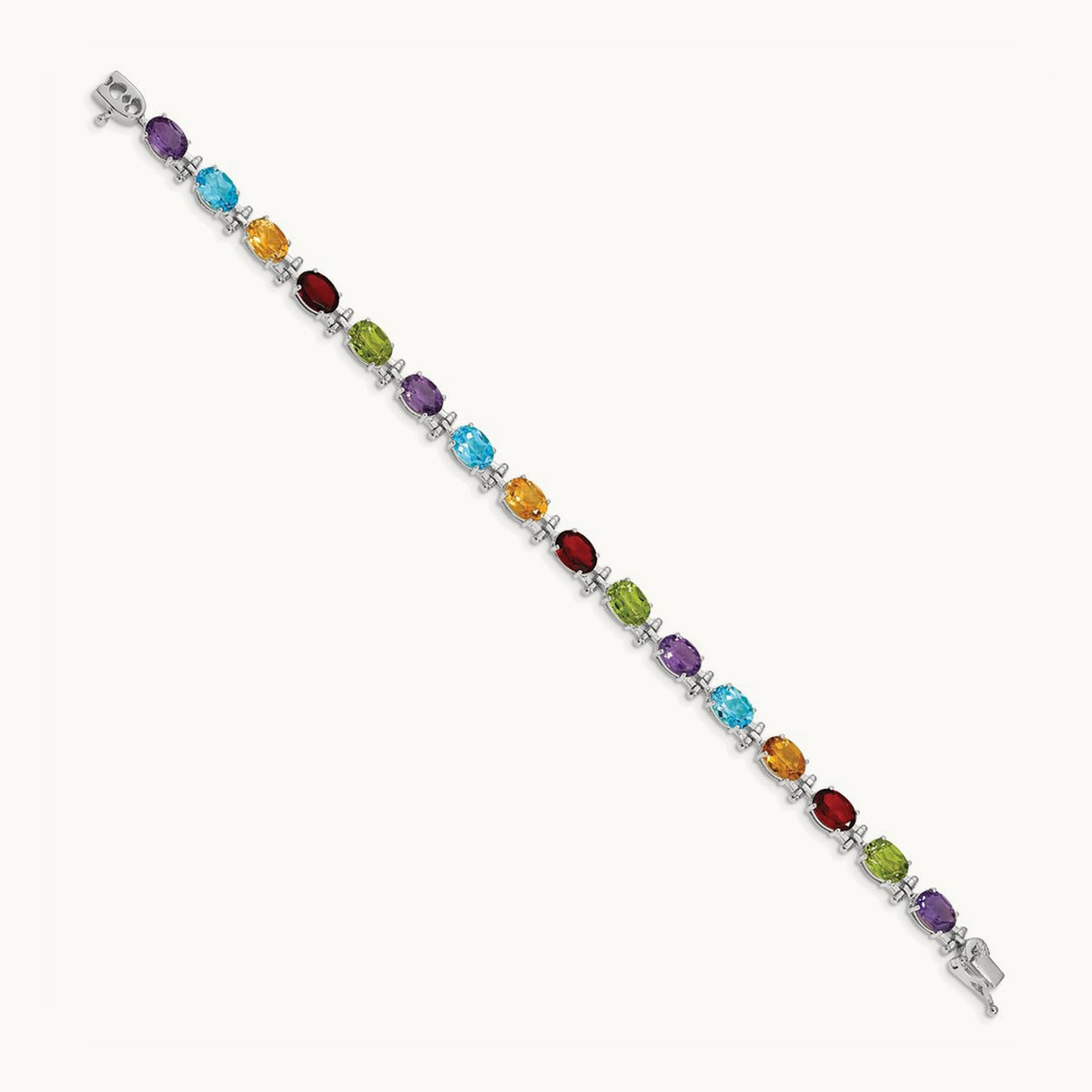 Rainbow Gemstone Bracelet, 14K White Gold