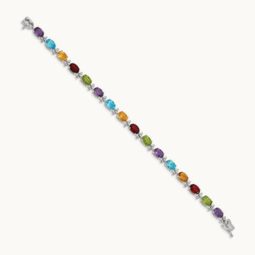 Rainbow Gemstone Bracelet, 14K White Gold