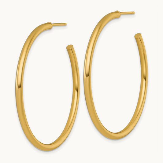 2.5 x Polished Post Hoop Earrings, 45mm, 14K