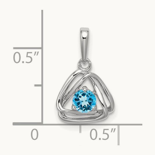 Blue Topaz Triangle Pendant — 14K White Gold