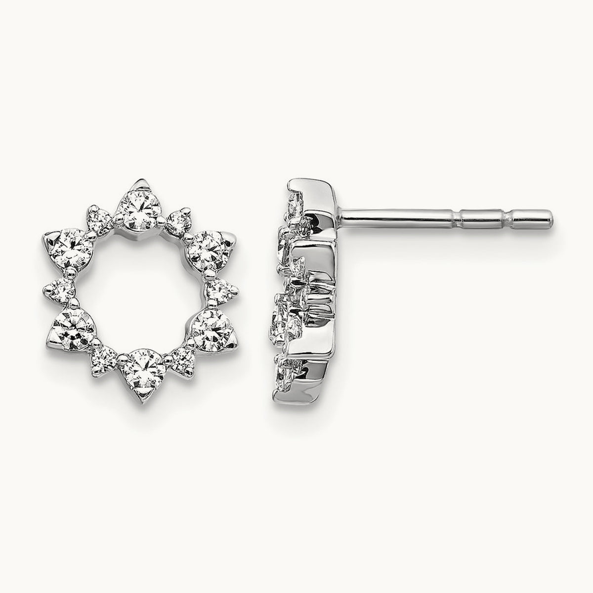 Diamond Fancy Sunburst Earrings, 14K White Gold