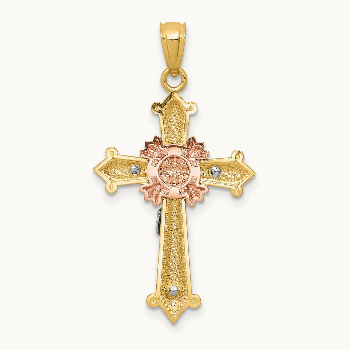 Tri-color Polished Crucifix Pendant, 14K