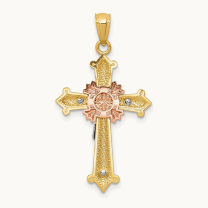 Tri-color Polished Crucifix Pendant, 14K