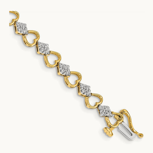 Diamond Heart Link Bracelet, 14K