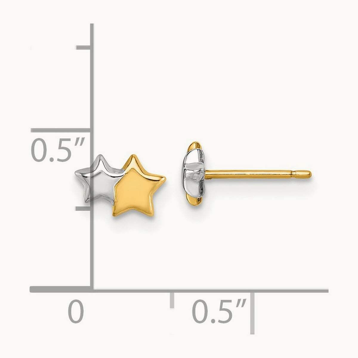 w/Rhodium Polished Double Star Post Earrings, 14K