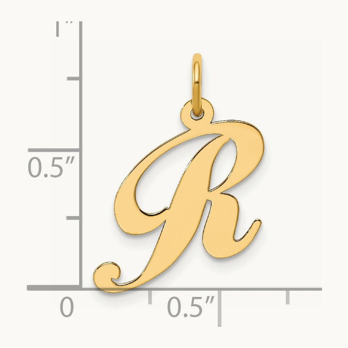 Medium Fancy Script Initial Charm — 14K Yellow Gold, R